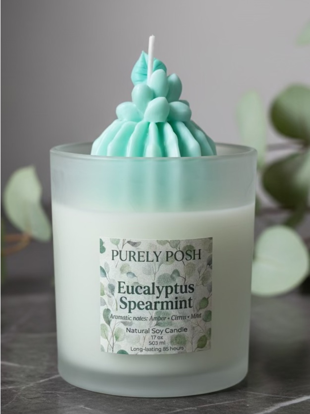 Eucalyptus Spearmint Soy Candle - Mint Green 10 oz Long lasting 85 hours